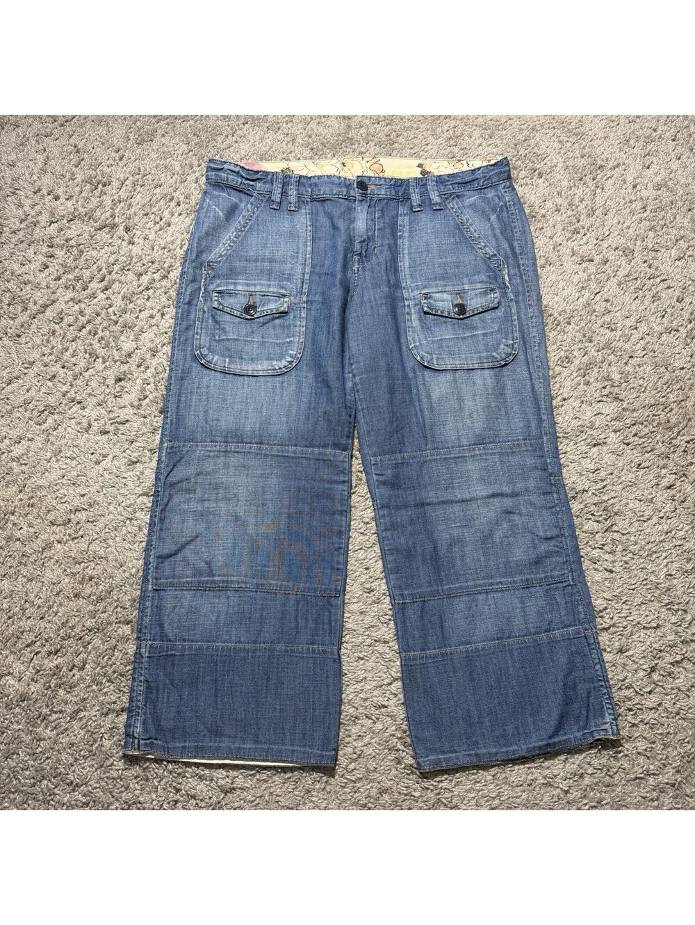 Lucky Brand Women's Vintage Y2K Cargo Capri Jeans Baggy Loose Grunge Size 31